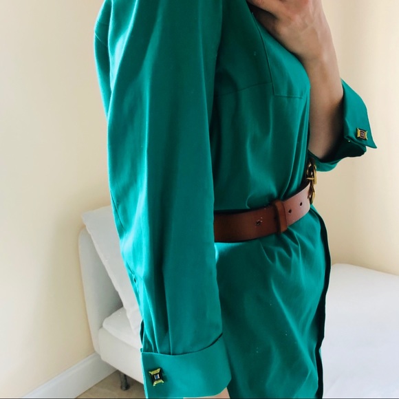 European designer long sleeve cuffed shirt dress - Picture 4 of 8